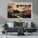 54967195-MGV-CV-36X24-Mount Fuji Wall Art – Japanese Cherry Blossom Abstract Canvas Print, Navy Gold Landscape Painting, Oriental Luxury Home Decor