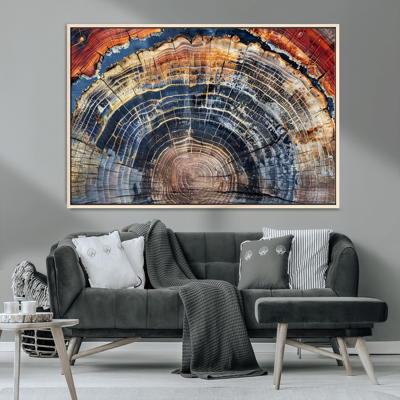 38987581-MGV-CV-36X24-Tree Ring Art Wall Art Canvas Print, Framed Rustic Wall Decor Art Picture Print, Nature Grain Print Perfect Modern Rustic Decor