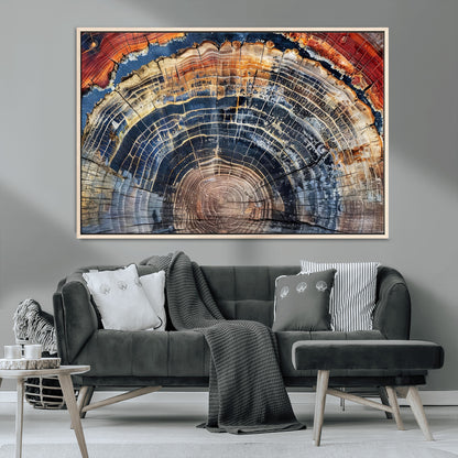 38987581-MGV-CV-36X24-Tree Ring Art Wall Art Canvas Print, Framed Rustic Wall Decor Art Picture Print, Nature Grain Print Perfect Modern Rustic Decor