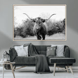 97280319-MGV-CV-36X24-Longhorn Photography Wall Art Canvas Print, Framed Western Cow Decor Art Picture Print, Texas Ranch Style Perfect Rustic Farmhouse
