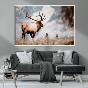 70489411-MGV-FC-36X24_Natural-Elk Photography Wall Art Canvas Print, Framed Mountain Wildlife Art Picture Print, Rustic Nature Decor Perfect Rustic Lodge Decor