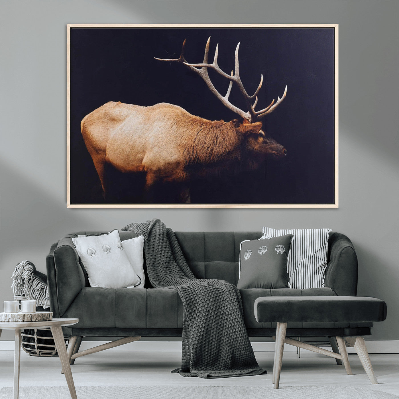 89239257-MGV-CV-36X24-Bull Elk Decor Wall Art Canvas Print, Framed Elk Photography Art Picture Print, Rustic Wildlife Perfect Rustic Lodge Decor Artwork