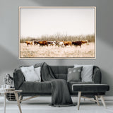 12454132-MGV-FC-36X24_Natural-Cow Herd Photography Wall Art Canvas Print, Framed Rustic Farmhouse Decor Art Picture Print, Western Ranch Style Perfect Rustic