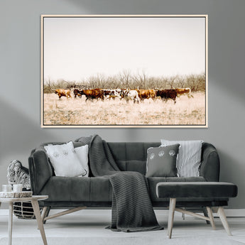 12454132-MGV-FC-36X24_Natural-Cow Herd Photography Wall Art Canvas Print, Framed Rustic Farmhouse Decor Art Picture Print, Western Ranch Style Perfect Rustic