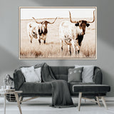 39672786-MGV-CV-36X24-Rustic Cow Scene Wall Art Canvas Print, Framed Farmhouse Style Cattle Art Picture Print, Prairie Animal Duo Perfect Rustic Western
