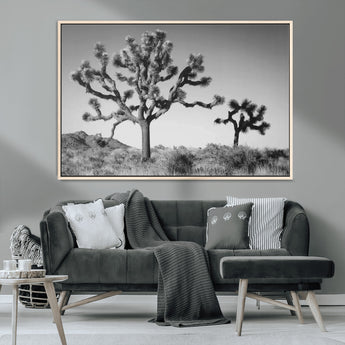 93692513-MGV-CV-36X24-Joshua Tree Wall Art Canvas Print, Framed Monochrome Desert Art Picture Print, Minimalist Nature Scene Perfect Southwestern
