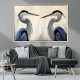 18230556-MGV-CV-36X24-Blue Heron Pair Wall Art Canvas Print, Framed Coastal Bird Theme Art Picture Print, Tranquil Wildlife Scene Perfect Coastal