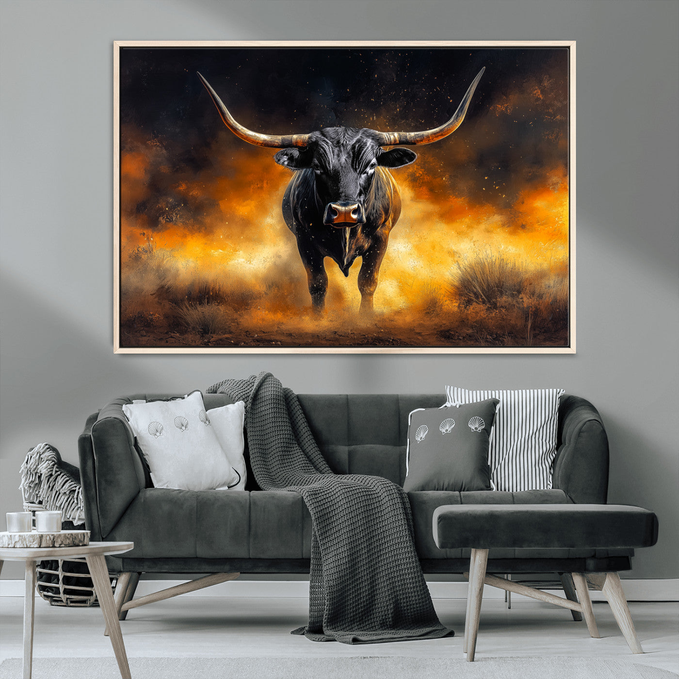 58293979-MGV-CV-36X24-Longhorn Canvas Wall Art Canvas Print, Framed Bold Bull Wall Art Art Picture Print, Western Animal Decor Perfect Western Dramatic