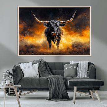 58293979-MGV-CV-36X24-Longhorn Canvas Wall Art Canvas Print, Framed Bold Bull Wall Art Art Picture Print, Western Animal Decor Perfect Western Dramatic