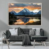 14130176-MGV-CV-36X24-Mountain Sunset Wall Art Canvas Print, Framed Alpine Wilderness Art Picture Print, Golden Hour Perfect Rustic Wilderness Decor
