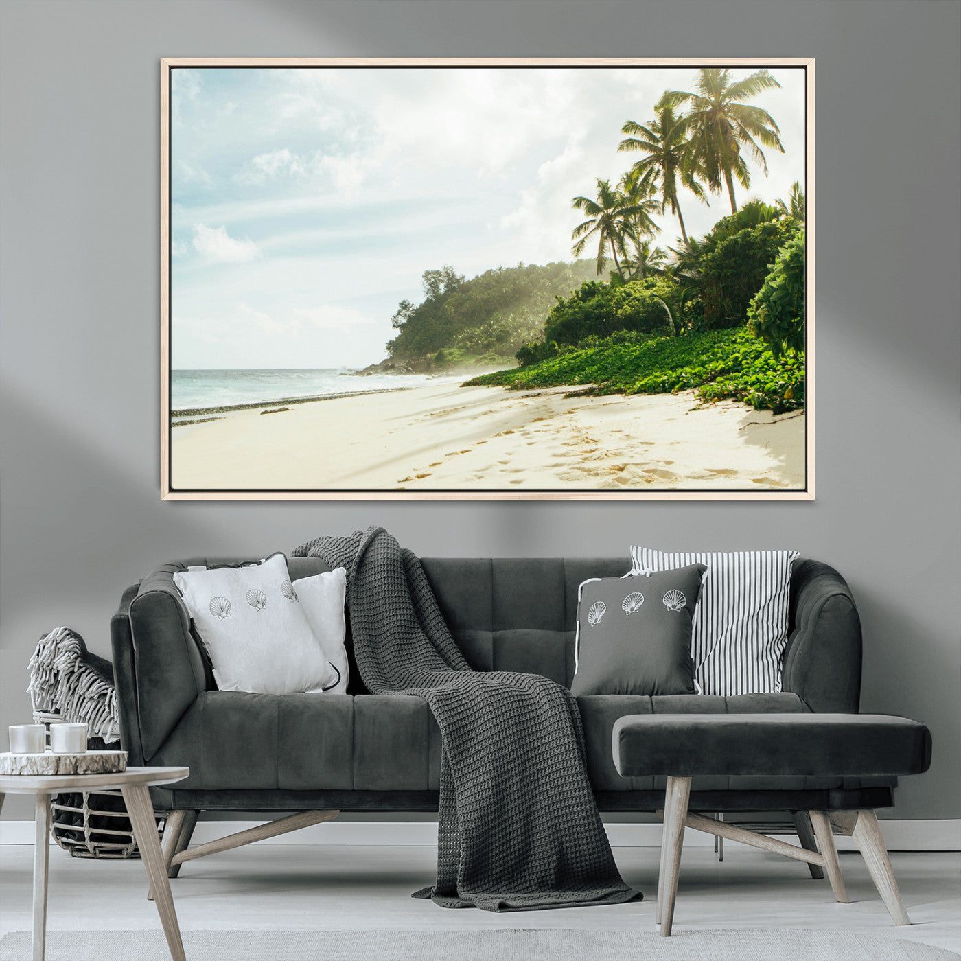 42984524-MGV-CV-36X24-Relaxing Beach Wall Art Canvas Print, Framed Ocean View Art Picture Print, Coastal Serenity Perfect Tropical Coastal Decor Artwork