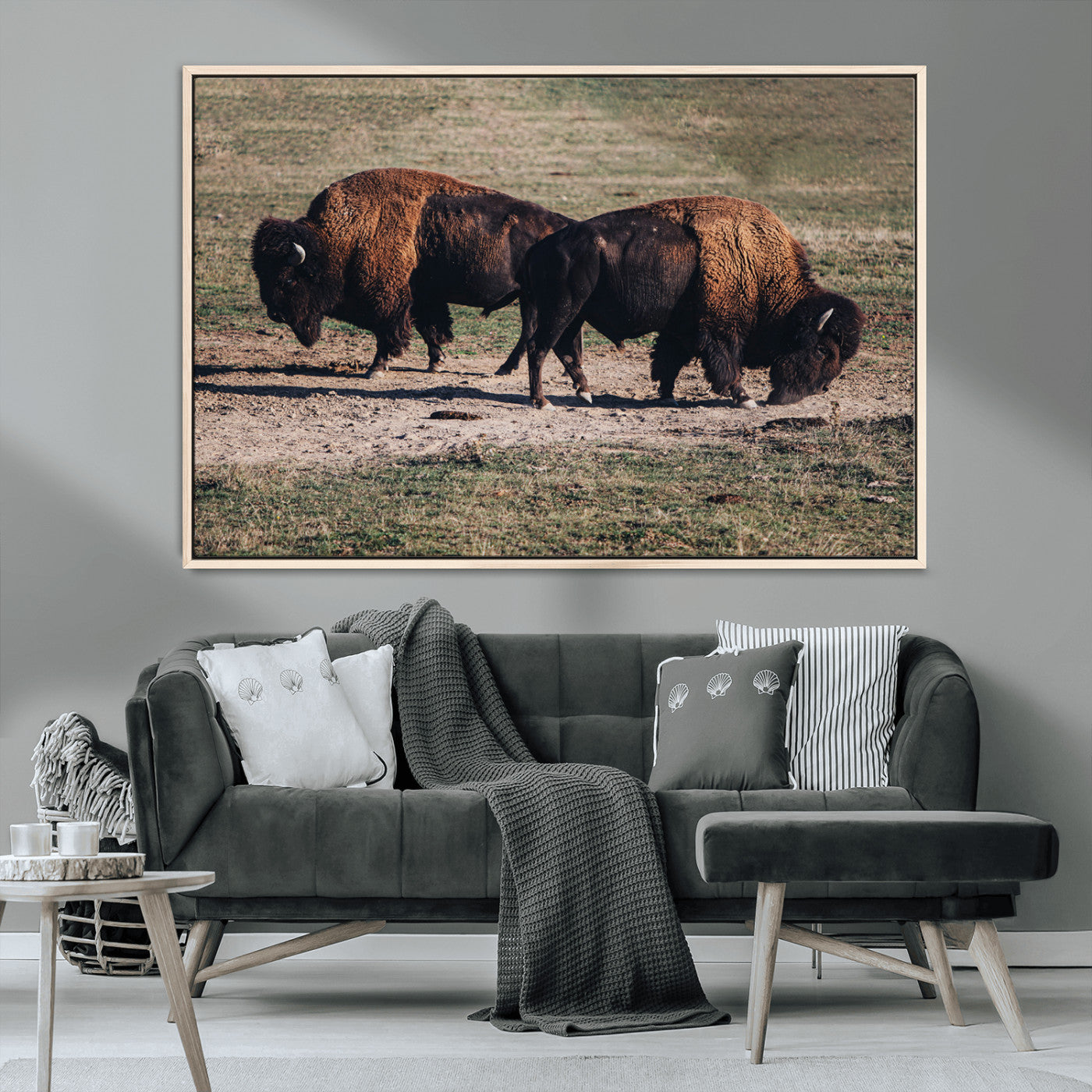 58141885-MGV-CV-36X24-Bison Photography Wall Art Canvas Print, Framed Western Wildlife Art Picture Print, Modern Ranch Perfect Western Rustic Decor