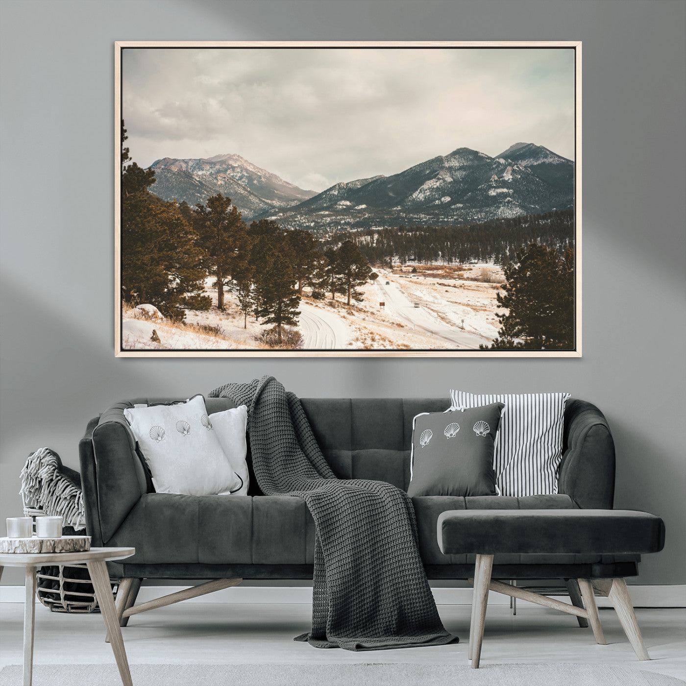 77311749-MGV-CV-36X24-Mountain Landscape Wall Art Canvas Print, Framed Snowy Peaks Art Picture Print, Alpine Aesthetic Perfect Rustic Winter Decor