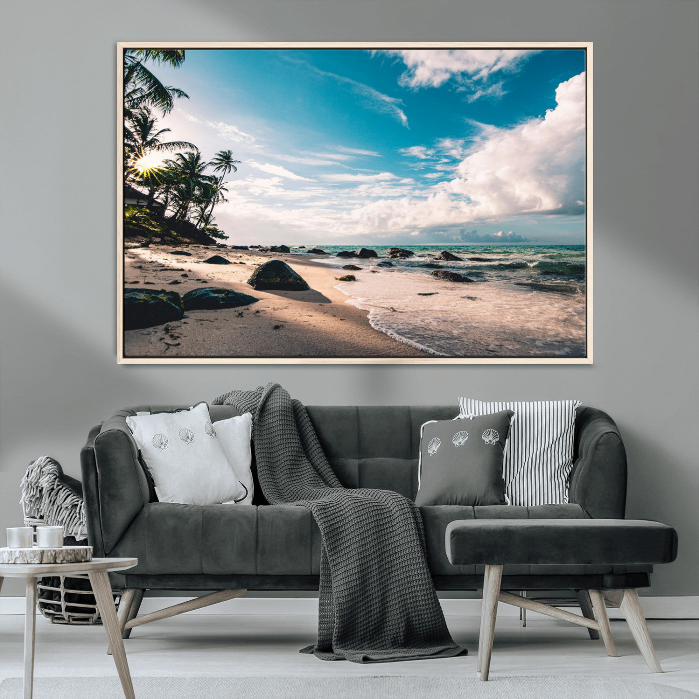 95301406-MGV-CV-36X24-Tropical Beach Wall Art Canvas Print, Framed Ocean Waves Art Picture Print, Relazxing Seascape Perfect Tropical Coastal Decor