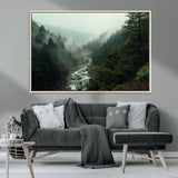48497565-MGV-CV-36X24-Misty Forest Wall Art Canvas Print, Framed Foggy River Art Picture Print, Moody Landscape Perfect Moody Wilderness Decor Artwork