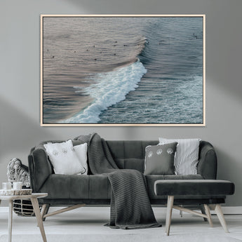 23077324-MGV-CV-36X24-Ocean Waves Wall Art Canvas Print, Framed Coastal Serenity Art Picture Print, Surf Aesthetic Perfect Modern Coastal Decor Artwork