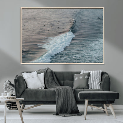 23077324-MGV-CV-36X24-Ocean Waves Wall Art Canvas Print, Framed Coastal Serenity Art Picture Print, Surf Aesthetic Perfect Modern Coastal Decor Artwork