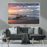 94208089-MGV-CV-36X24-Golden Hour Wall Art Canvas Print, Framed Tranquil Waves Art Picture Print, Beach Horizon Perfect Coastal Serenity Decor Artwork