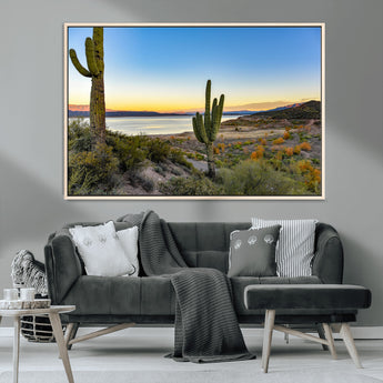 52844711-MGV-CV-36X24-Saguaro Cactus Wall Art Canvas Print, Framed Desert Sunset Art Picture Print, Southwestern Scene Perfect Southwestern Rustic Decor