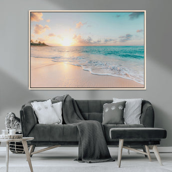 94538225-MGV-CV-36X24-Beach Sunset Wall Art Canvas Print, Framed Ocean Waves Art Picture Print, Summer Escape Perfect Coastal Serenity Decor Artwork
