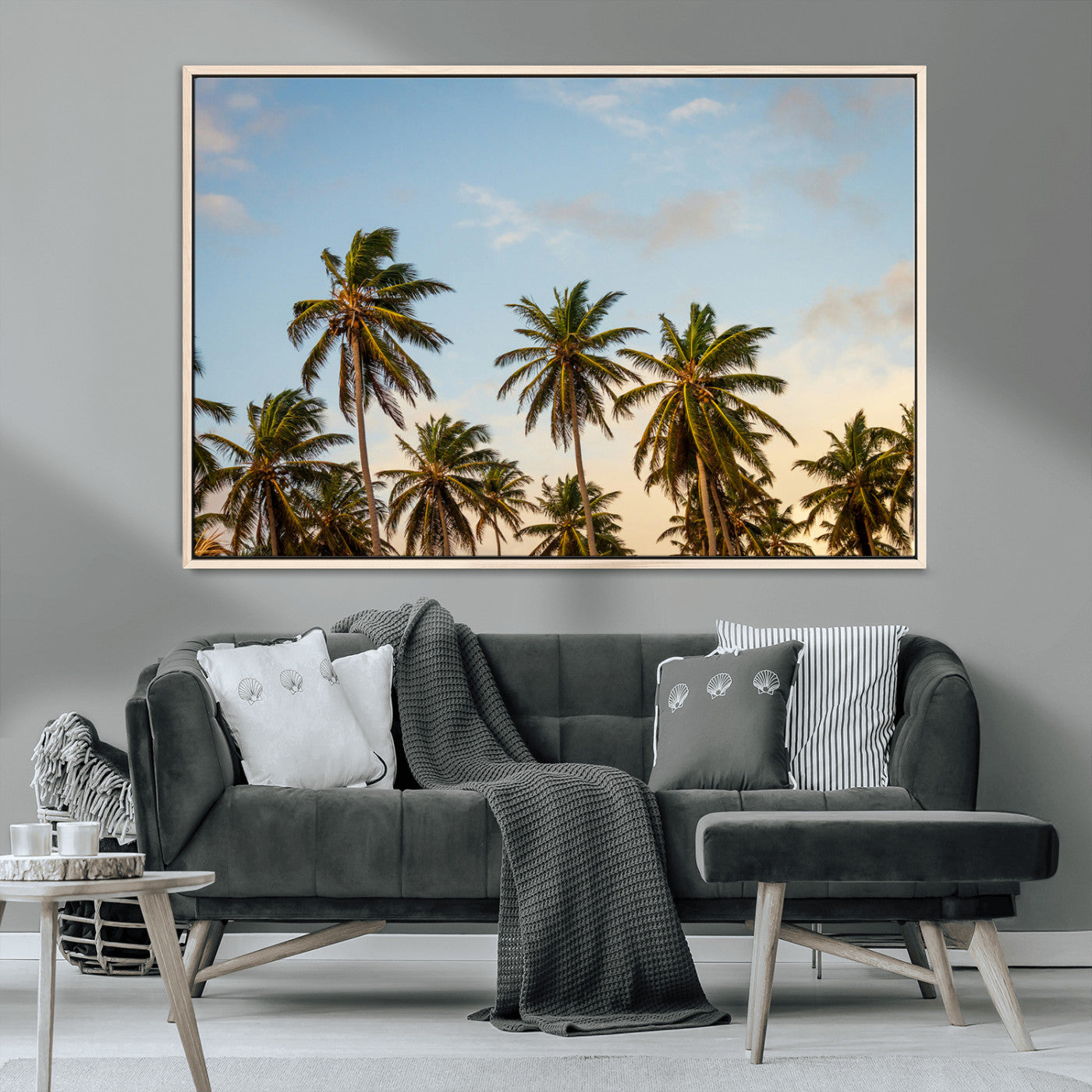 99033771-MGV-CV-36X24-Palm Trees Wall Art Canvas Print, Framed Tropical Vibes Art Picture Print, Coastal Sunset Perfect Coastal Boho Decor Artwork