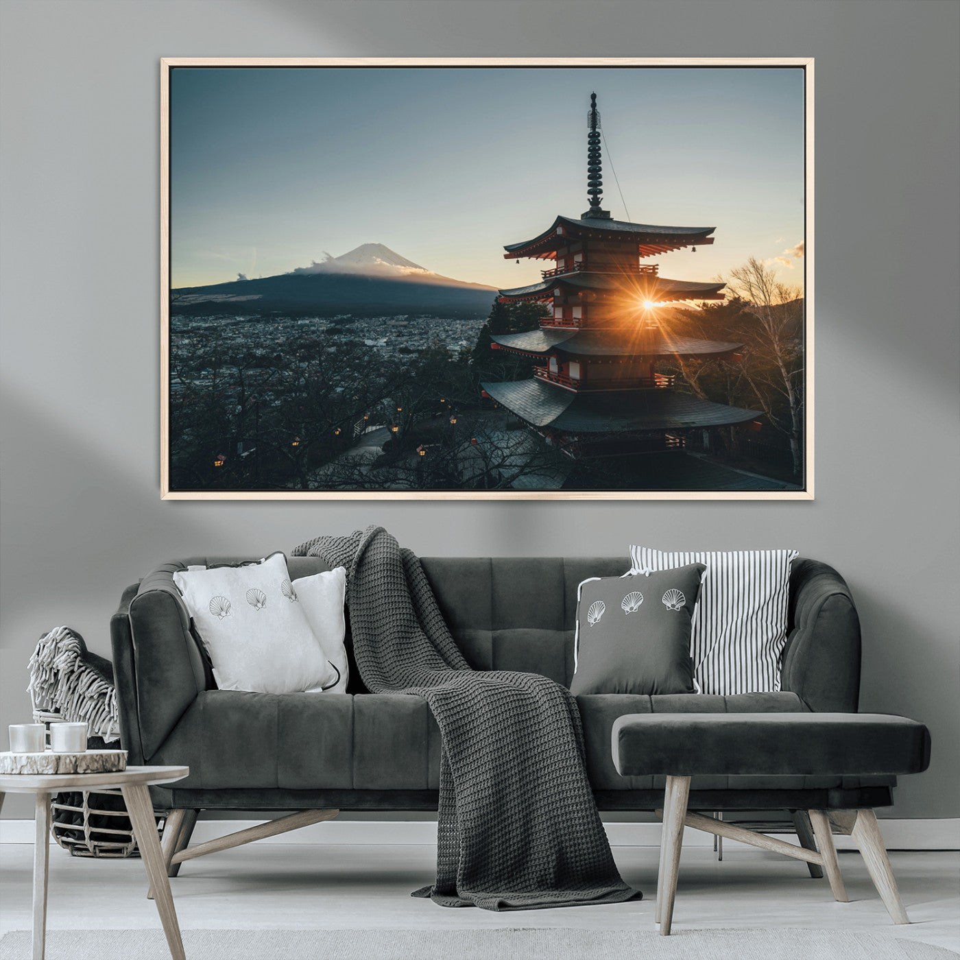 87729656-MGV-CV-36X24-Mount Fuji Wall Art Canvas Print, Framed Japan Travel Art Picture Print, Chureito Pagoda Perfect Zen Minimalism Decor Artwork