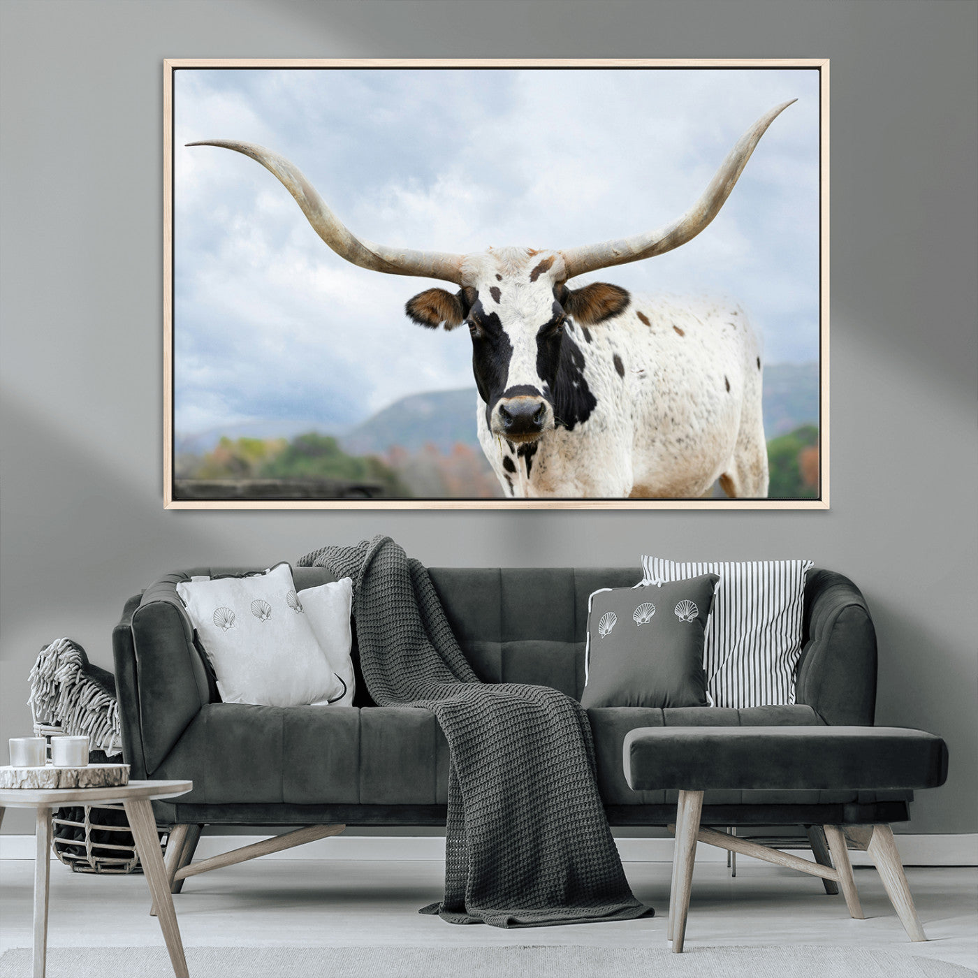 63592811-MGV-CV-36X24-Texas Longhorn Wall Art Canvas Print, Framed Western Rustic Art Picture Print, Farmhouse Decor Perfect Rustic Farmhouse Decor