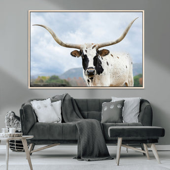 63592811-MGV-CV-36X24-Texas Longhorn Wall Art Canvas Print, Framed Western Rustic Art Picture Print, Farmhouse Decor Perfect Rustic Farmhouse Decor