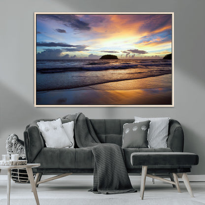 36714356-MGV-CV-36X24-Beach Sunset Wall Art Canvas Print, Framed Ocean Waves Art Picture Print, Tropical Seascape Perfect Coastal Serenity Decor Artwork