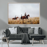 94723307-MGV-CV-36X24-Western Cowboys Wall Art Canvas Print, Framed Rustic Prairie Art Picture Print, Horseback Riding Perfect Rustic Western Decor