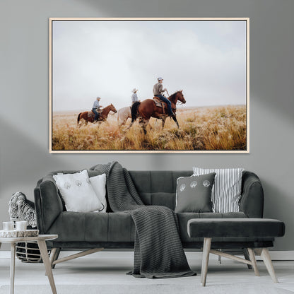 94723307-MGV-CV-36X24-Western Cowboys Wall Art Canvas Print, Framed Rustic Prairie Art Picture Print, Horseback Riding Perfect Rustic Western Decor