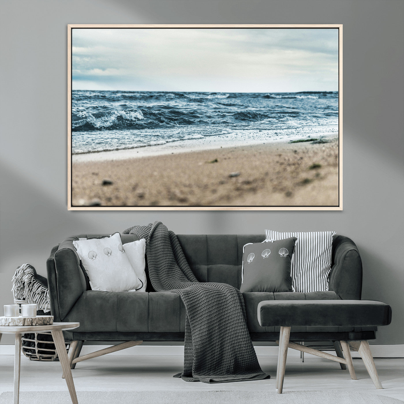 81812590-MGV-FC-36X24_Natural-Ocean Wall Art Wall Art Canvas Print, Framed Coastal Canvas Art Picture Print, Moody Seascape Perfect Coastal Minimalist Decor