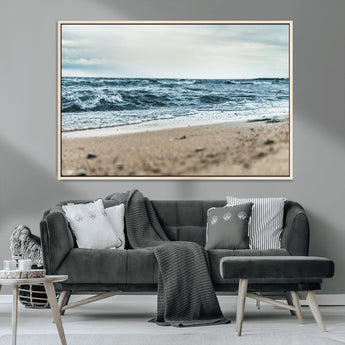 81812590-MGV-FC-36X24_Natural-Ocean Wall Art Wall Art Canvas Print, Framed Coastal Canvas Art Picture Print, Moody Seascape Perfect Coastal Minimalist Decor