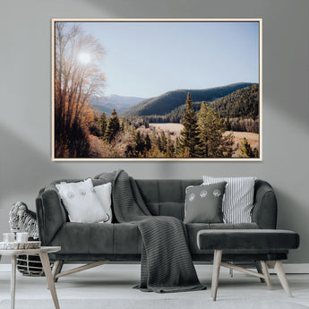 52941305-MGV-CV-36X24-Rustic Landscape Wall Art Canvas Print, Framed Serene Valley Art Picture Print, Pine Tree Horizon Perfect Rustic Cabin Decor