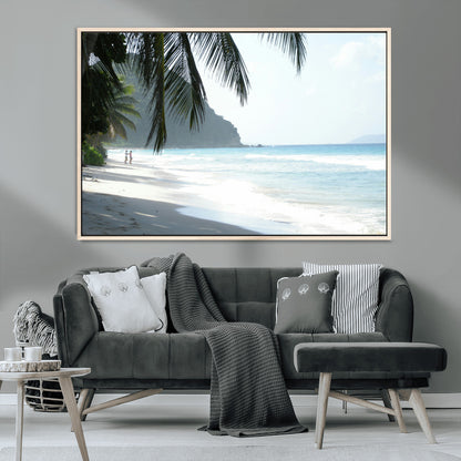 18311030-MGV-CV-36X24-Tropical Beach Wall Art Canvas Print, Framed Serene Ocean Art Picture Print, Palm Tree Shadows Perfect Tropical Coastal Decor