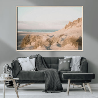 28064037-MGV-CV-36X24-Minimalist Seascape Wall Art Canvas Print, Framed Neutral Beach Print Art Picture Print, Sand Dune Photography Perfect