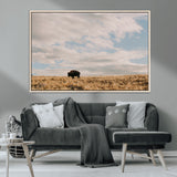 22754563-MGV-CV-36X24-Earthy Tones Wall Art Canvas Print, Framed Rustic Nature Art Picture Print, Solitary Buffalo Perfect Western Minimalist Decor