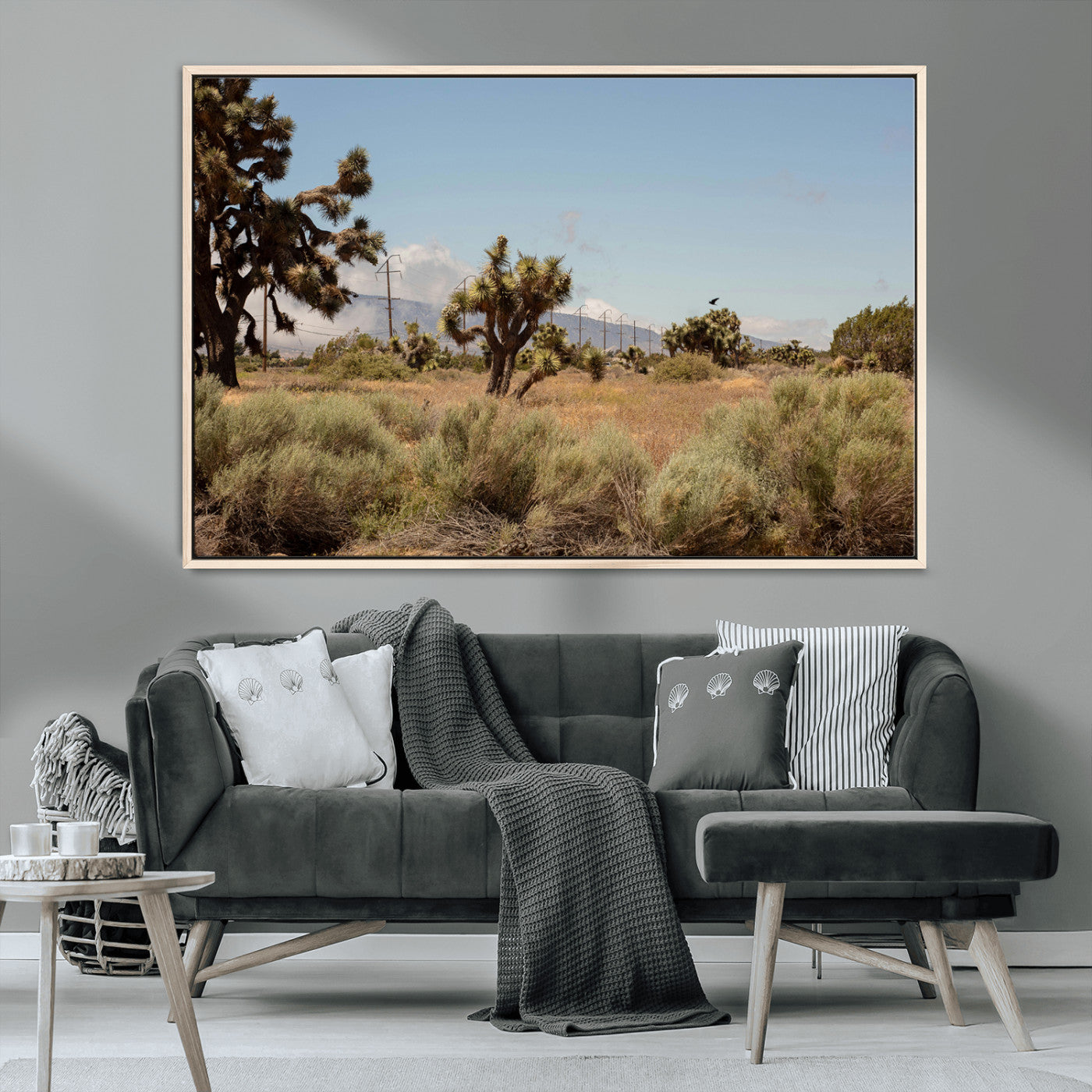 16114018-MGV-CV-36X24-Joshua Tree Wall Art Canvas Print, Framed Desert Landscape Art Picture Print, Mountain Horizon Perfect Southwestern Boho Decor