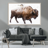 94261165-MGV-CV-36X24-Snowy Buffalo Wall Art Canvas Print, Framed Wildlife Photography Art Picture Print, Brown Tones Perfect Rustic Lodge Decor Decor