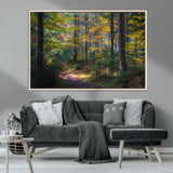 65810864-MGV-FC-36X24_Natural-Autumn Forest Wall Art Canvas Print, Framed Fall Woodland Art Picture Print, Golden Leaves Perfect Rustic Farmhouse Decor Artwork