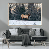 36533178-MGV-CV-36X24-Wild Elk Photography Wall Art Canvas Print, Framed Winter Wildlife Art Picture Print, Snowy Forest Perfect Rustic Lodge Decor
