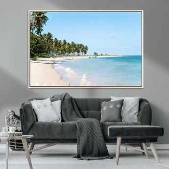 37858872-MGV-CV-36X24-Palm Tree Coast Wall Art Canvas Print, Framed Island Getaway Art Picture Print, Crystal Blue Water Perfect Tropical Coastal Decor