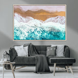 26870666-MGV-CV-36X24-Aerial Beach Wall Art Canvas Print, Framed Ocean Waves Art Picture Print, Coastal Landscape Perfect Coastal Minimalist Decor