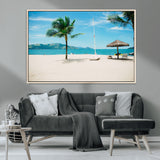 42623350-MGV-CV-36X24-Tropical Beach Wall Art Canvas Print, Framed Palm Tree Art Picture Print, Ocean View Perfect Tropical Coastal Decor Artwork
