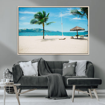 42623350-MGV-CV-36X24-Tropical Beach Wall Art Canvas Print, Framed Palm Tree Art Picture Print, Ocean View Perfect Tropical Coastal Decor Artwork