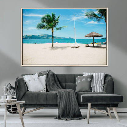 42623350-MGV-CV-36X24-Tropical Beach Wall Art Canvas Print, Framed Palm Tree Art Picture Print, Ocean View Perfect Tropical Coastal Decor Artwork