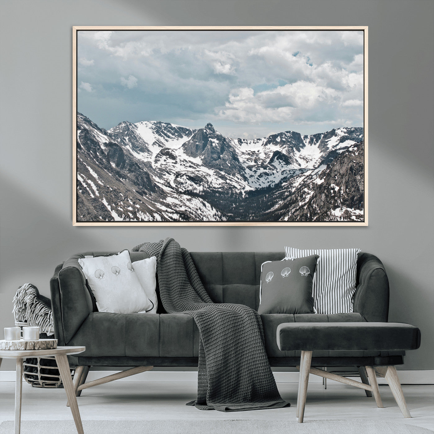 94074619-MGV-CV-36X24-Snowy Peaks Wall Art Canvas Print, Framed Alpine Wilderness Art Picture Print, Mountain Escape Perfect Winter Serenity Decor