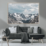 94074619-MGV-CV-36X24-Snowy Peaks Wall Art Canvas Print, Framed Alpine Wilderness Art Picture Print, Mountain Escape Perfect Winter Serenity Decor