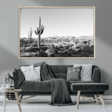 85205054-MGV-CV-36X24-Saguaro Cactus Wall Art Canvas Print, Framed Monochrome Landscape Art Picture Print, Scenic Arizona View Perfect Minimalist