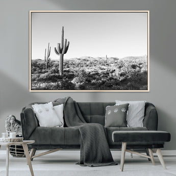 85205054-MGV-CV-36X24-Saguaro Cactus Wall Art Canvas Print, Framed Monochrome Landscape Art Picture Print, Scenic Arizona View Perfect Minimalist
